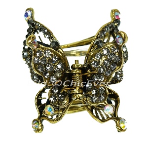 Haargreifer Schmetterling Vintage Haarkneifer Haarklammer Metall & Strass grau schwarz gold 5120b